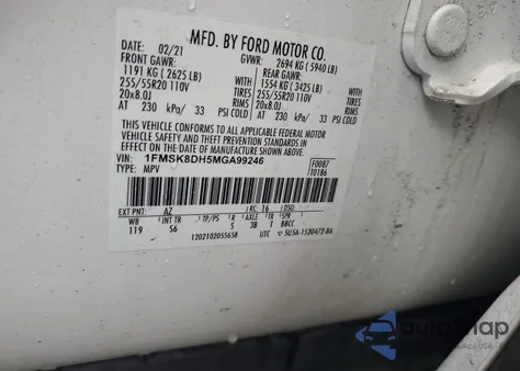 2021 Ford Explorer Xlt из США, поврежденный, VIN 1FMSK8DH5MGA99246